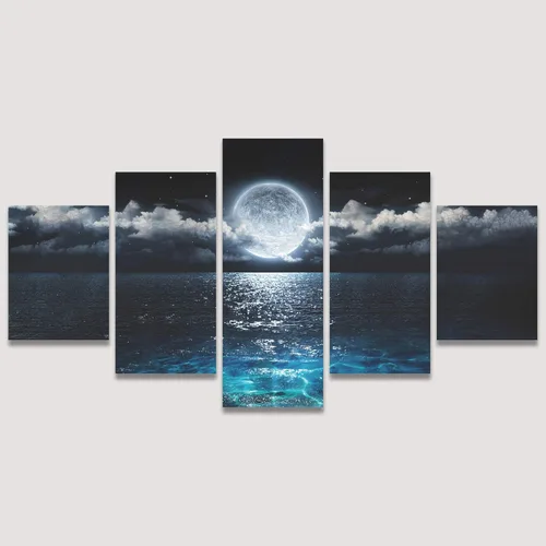 Miniatura 3 de SIGNWIN Lienzo grande para pared, luna de fantasía en mar transparente, ilustraciones abstractas, impresionismo, moderno, panorámico, relajante