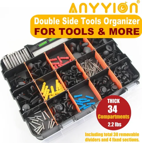 Miniatura 2 de Anyyion Organizador de piezas pequeñas, organizador de piezas de doble cara de 34 compartimentos con divisores extraíbles para accesorios