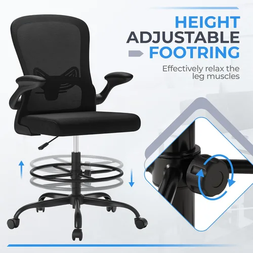 Miniatura 4 de Devoko Silla de Dibujo Ergonómica con Reposabrazos Abatibles, Silla de Oficina Alta Ejecutiva para Pararse con Soporte Lumbar y Reposapiés Ajustable