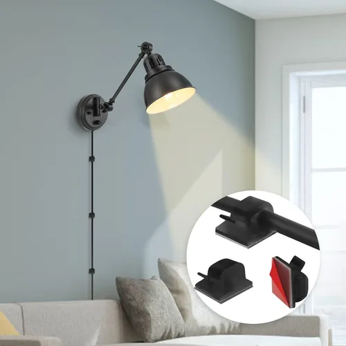 Miniatura 8 de GOODATE ENCOMLI - Juego de 2 apliques de pared enchufables con interruptor de encendido y apagado regulable, lámpara de pared con brazo oscilante