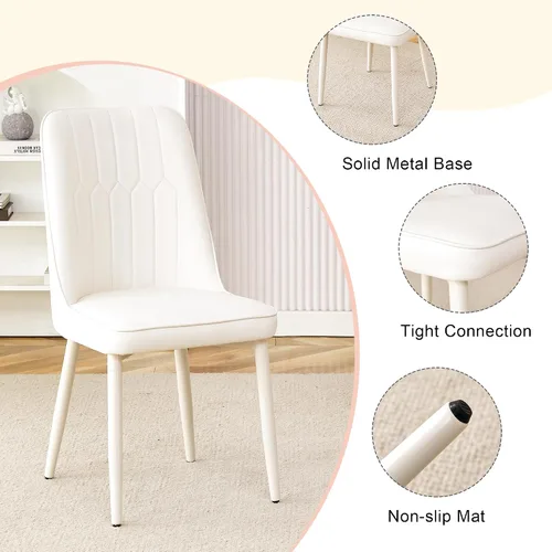Miniatura 6 de Juego de mesa de comedor blanca para 4, juego de mesa de comedor de mármol de 67 pulgadas con mesa ovalada blanca crema de 3.5 pulgadas de grosor
