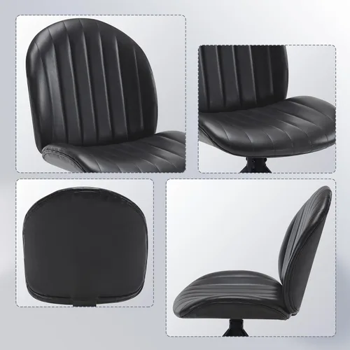Miniatura 5 de Silla de oficina giratoria de piel sintética, sin ruedas, pequeña y cómoda silla de escritorio sin brazos de mediados de siglo, bonitas sillas