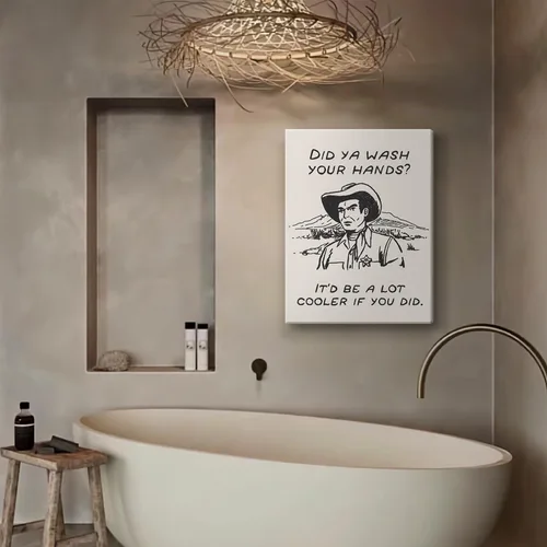 Miniatura 3 de Cuadros enmarcados de vaquero retro en blanco y negro para la pared de la cocina ¿Lavaste tus manos? Impresiones en lienzo, imágenes divertidas
