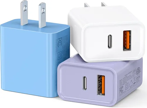 Miniatura 7 de Paquete de 3 cargadores tipo C, enchufe de pared USB C de doble puerto de 20 W PD y QC3.0 USB A bloque de carga rápida para Samsung Galaxy S24
