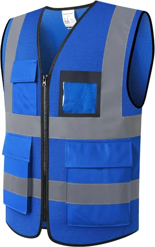 Miniatura 19 de Chaleco de seguridad de malla reflectante para hombres y mujeres con 5 bolsillos y cremallera frontal, chaleco de malla de alta visibilidad Hi Vis