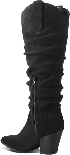 Miniatura 4 de mysoft Botas vaqueras hasta la rodilla para mujer, punta puntiaguda, tacón grueso medio, botas holgadas con cremalleras