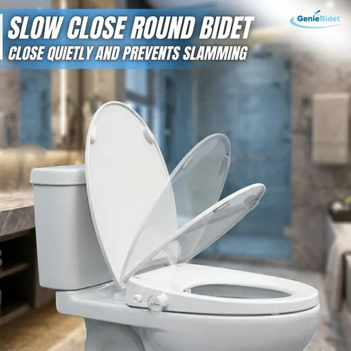 Miniatura 4 de GenieBidet Asiento de inodoro de bidé lateral derecho redondo, asiento de inodoro redondo con boquillas de autolimpieza ajustables, accesorio, Lado