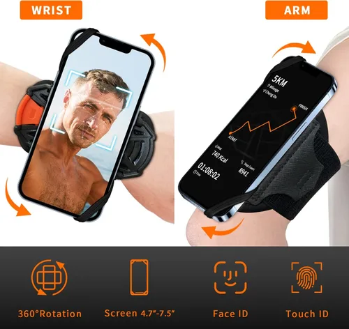 Miniatura 3 de Brazalete soporte para teléfono con rotación de 360° y desmontable, compatible con iPhone 15/14/13/12/Pro/Pro, etc., para Samsung y más, se adapta a