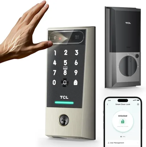 Miniatura 10 de TCL Smart Lock D2 Plus, cerradura de puerta con huella dactilar sin llave, cerradura de cerrojo de teclado con pantalla táctil, timbre integrado