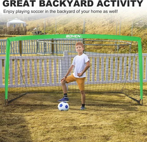 Miniatura 4 de BOHEN 9x5 FT Portable Metal Soccer Goal for Backyard, Steel Frame Soccer Net with Carry Bag, Fun for Outdoor Indoor Training Games for Kids and