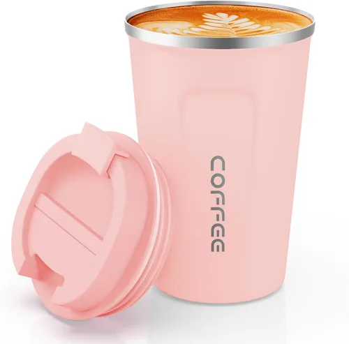 Miniatura 30 de Vaso térmico de acero inoxidable de 12 onzas con aislamiento al vacío, taza de viaje a prueba de derrames con tapa, para mantener caliente/café