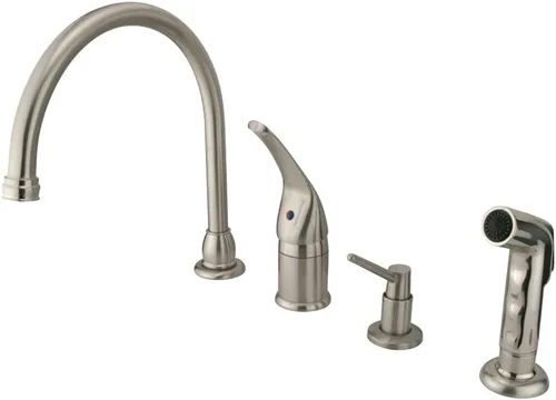 Kingston Brass KB828K8 Chatham - Grifo de cocina con mango de una sola palanca con rociador y dispensador de jabón, níquel cepillado, alcance de