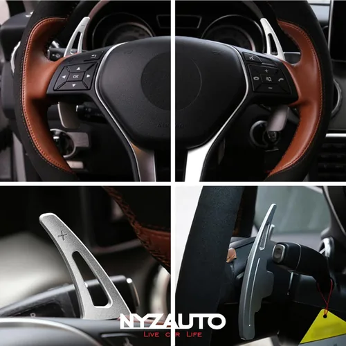 Miniatura 3 de Extensión de aleación de aluminio para aletas de cambio de marchas, compatible con Mercedes Benz A B E GLA GLK SLK M GL Class (Modelo A-Plata)
