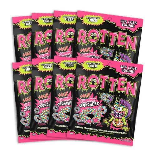 Miniatura 8 de Rotten Sour Gummy Cruncheez - Bajo en azúcar, bajo en calorías, 5g de fibra prebiótica amigable para el intestino, dulces sin gluten, sin colorantes