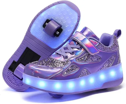 Miniatura 8 de Wooowyet - Tenis con ruedas y luces LED para niños y niñas, con ruedas, USB recargable, cierre de gancho y bucle