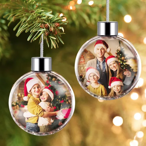 Bemaystar Bolas de fotos personalizadas, adornos de Navidad personalizados, adornos de imagen de doble cara para árboles, decoración de Navidad,