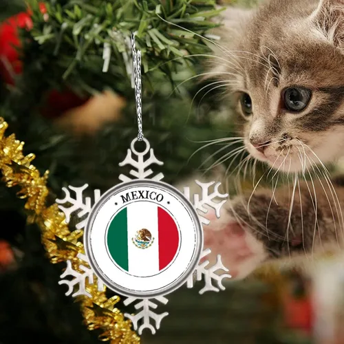 Miniatura 5 de Adorno de copo de nieve de bandera de México para decoración de árbol de Navidad, recuerdo de ciudad de campo, adornos de Navidad personalizados
