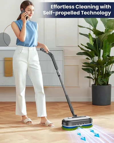 Miniatura 12 de Blonex Limpiador de piso inalámbrico eléctrico, trapeador eléctrico giratorio con faros LED y rociador de agua, batería de larga duración, tanque