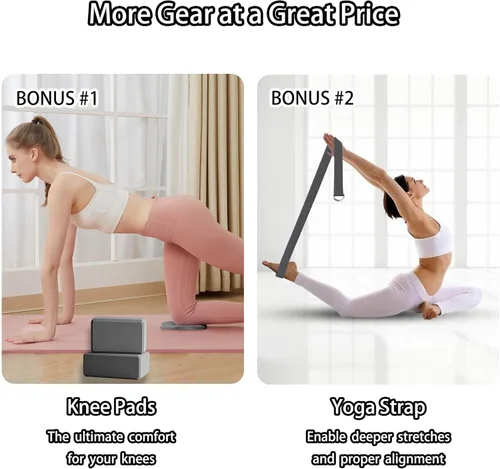 Miniatura 5 de 2 bloques de yoga accesorios de apoyo, incluyendo 2 rodilleras, 2 con correa para poner menos peso en las muñecas, 1 rodillo de masaje muscular, 2