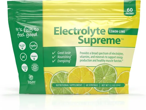 Suplemento Jigsaw Health Electrolyte Supreme, delicioso sabor a bayas, amplio espectro de electrolitos + oligoelementos, 60 paquetes de polvo, Value