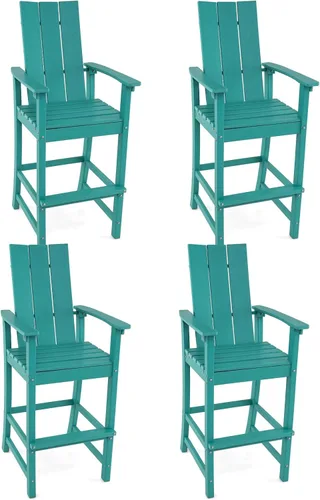 Miniatura 18 de Giantex Silla Adirondack de 52 pulgadas de alto, taburete de bar de polietileno de alta densidad para exteriores con respaldo ergonómico, Gris