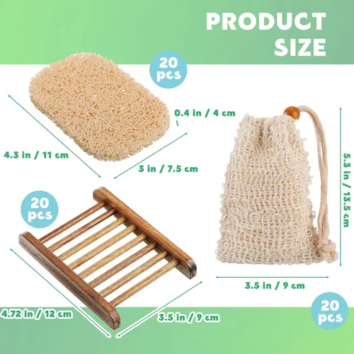 Miniatura 2 de Juego de 60 piezas de protector de jabón que incluye plato de madera, bolsa exfoliante, almohadillas protectoras a granel con autodrenaje, bolsa