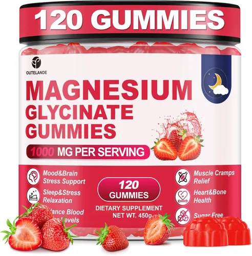 Miniatura 9 de 120 unidades de gomitas de glicinato de magnesio de 1000 mg para mujeres y hombres, suplementos de malato de magnesio y taurato para dormir, apoyo