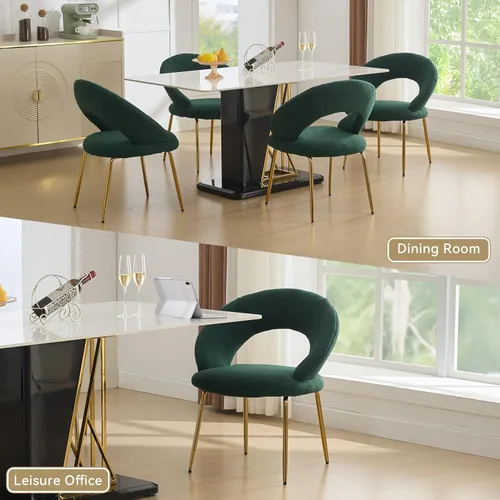 Miniatura 5 de Modern Dining Chairs with Curved Backrest and Metal Legs, Teddy Fabric Upholstered Desk Chair for Kitchen Dining Room Table & Chair Sets, Seating