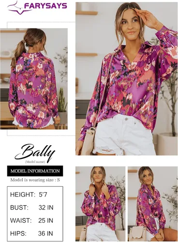 Miniatura 4 de FARYSAYS Blusas sueltas con cuello en V y estampado abstracto para mujer