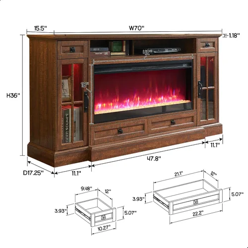 Miniatura 2 de RedLemon Soporte de TV con chimenea de granja para TV de 80 pulgadas, centro de entretenimiento de 36 pulgadas de alto con chimenea eléctrica