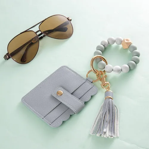 Miniatura 8 de Real Sic Pulsera de pulsera llavero billetera, soporte para tarjetas de crédito con cuentas de silicona, funda multifuncional de moda para tarjetas