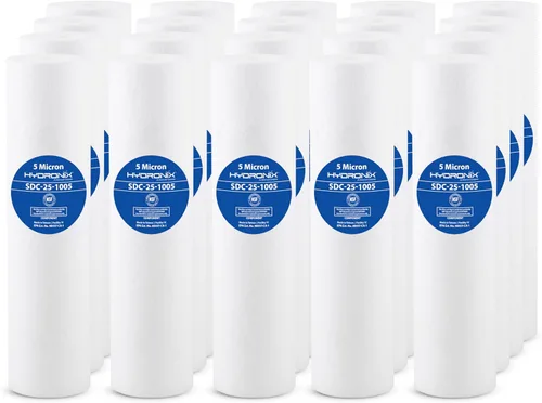 Hydronix SDC-25-1005 DI, ósmosis inversa RO, filtro de agua de sedimentos para toda la casa de 2.5 x 10 pulgadas, 5 micrones, paquete de 20