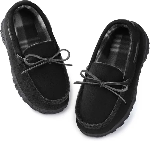 NCCB Boys House Slippers Memory Foam Moccasin Shoes Furry Plush Lining Non Slip Indoor Outdoor Boys Slippers for Big Kids Little Kids