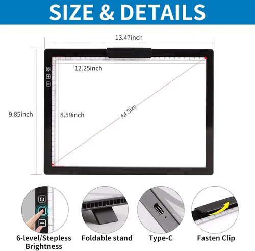 Miniatura 3 de Almohadilla de luz recargable A4 con soporte innovador y clip superior, Elice, caja de luz portátil inalámbrica para trazar, luz brillante