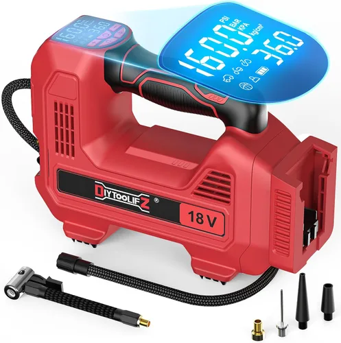 Miniatura 14 de DIYtoolifz Compresor de aire inalámbrico para inflador de neumáticos compatible con batería Milwaukee de 18 V (solo herramienta), bomba de aire