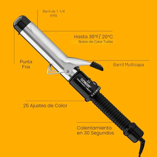 Miniatura 2 de Rizadora de cabello por calor. Efecto instantáneo, de Conair., Negro/Cromo