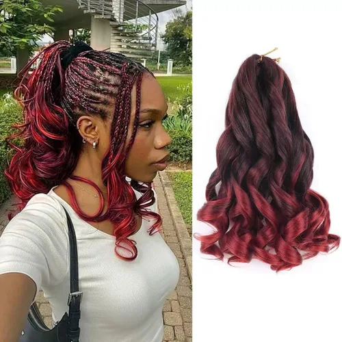 Miniatura 77 de Cabello rizado francés trenzado de 10 pulgadas, color 4, cabello rizado preestirado, 8 paquetes de trenzas de ganchillo de rizo francés para trenzas