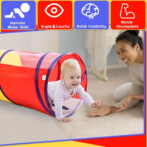 Miniatura 4 de Simgoing Túnel de juego multicolor de 4 piezas para niños, tienda de campaña para gatear y explorar de 6 pies, túnel de juego con lados de malla