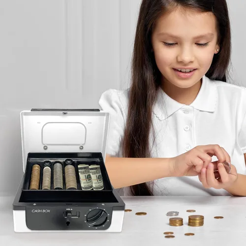 Miniatura 6 de Caja de efectivo con cerradura y bandeja, con sistema de seguimiento y doble bloqueo, caja de dinero para efectivo, cerradura segura con llave