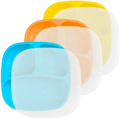 Miniatura 58 de Re-Play Platos para niños pequeños con divisores, 3 compartimentos de pared profunda, platos divididos para niños con 3 tapas, aptos