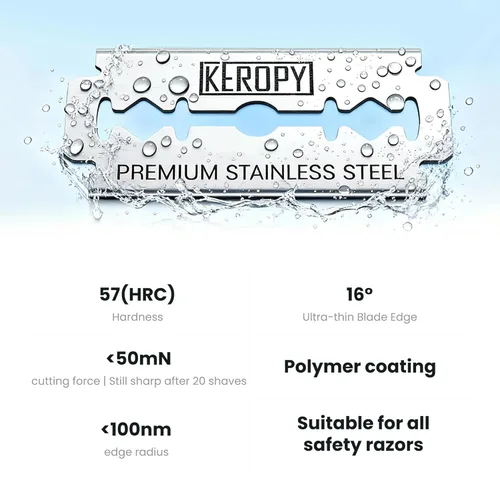 Miniatura 2 de Cuchillas de afeitar de seguridad KEROPY 100 - Acero inoxidable súper afilado y suministro de por vida para un afeitado suave, selladas