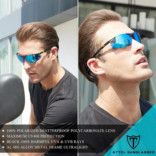Miniatura 2 de ATTCL Gafas de sol polarizadas con protección UV para hombre, marco de metal Al-Mg, color verde claro