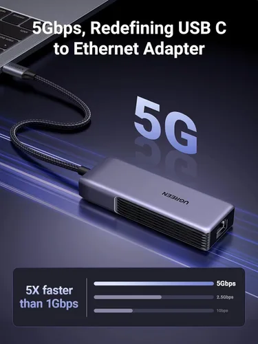 Miniatura 2 de UGREEN Adaptador USB C a Ethernet 5Gb, Adaptador Ethernet para Laptop, de Aluminio con Diseño Térmico, Tipo C (Compatible con Thunderbolt 5/4/3) a