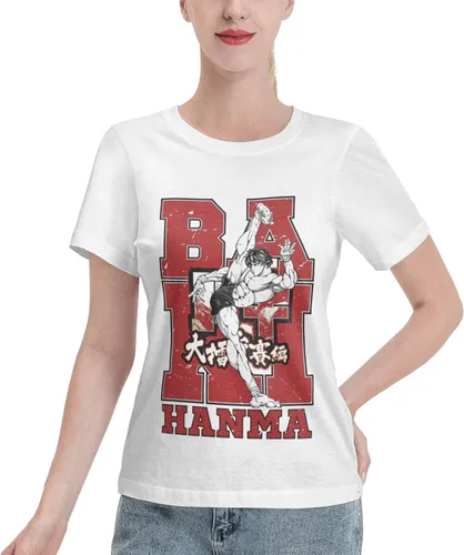 Anime Baki The Grappler - Camiseta de verano para niña, cuello redondo, informal, manga corta, color blanco