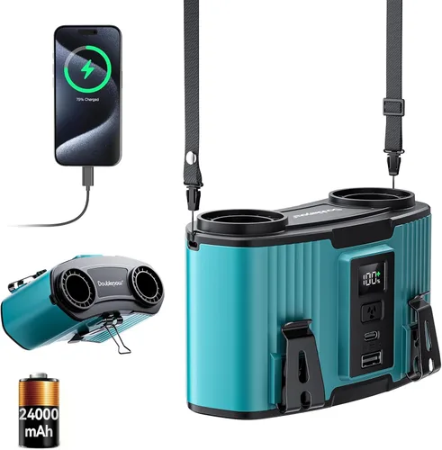 Miniatura 9 de Doublepow - Ventilador de cintura portátil de 10000 mAh, ventilador personal de doble cintura, cuello colgante de cinturón, doble motor de 20 horas
