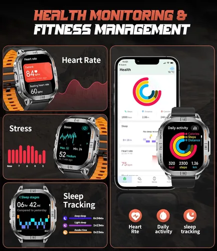 Miniatura 6 de Reloj inteligente militar GPS para hombre (respuesta/llamada), reloj inteligente de 2.13 pulgadas, batería de 60 días, 6 posicionamiento/brújula, 5