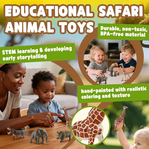 Miniatura 7 de Zippytots 6 piezas figuras de animales de safari para niños de 3-5 años figuras realistas de animales de selva de plástico vida silvestre africana