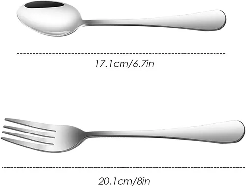 Miniatura 7 de findTop - Juego de 12 tenedores y cucharas de acero inoxidable chapados en negro, tenedores resistentes (8 pulgadas) y cucharas (7 pulgadas)