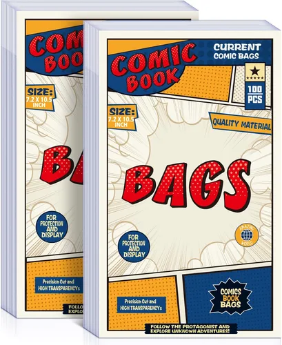 Miniatura 8 de 100 bolsas de cómics de tamaño actual, bolsas de cómics de 7.2 x 10.5 pulgadas, transparentes, sin ácidos y reutilizables, para cómics regulares