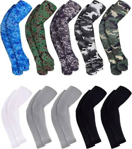 Miniatura 8 de Boao 10 pares de mangas de protección solar UV para brazos, refrescantes, antideslizantes, para tatuajes, con agujeros para el pulgar, para hombres